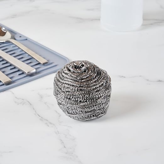 Restaurantware Stainless Steel Scrubber 100-Pack 3.15 x 3.15 x 1.97 Inches Rust-Resistant Metal Scouring Pad Durable Silver Scrub Pad for Pots and Pans Grill Cleaning Scrubber Commercial Kitchen Use