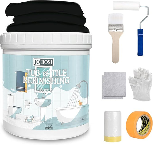 Black Waterbased Tile Paint and Tile Refinishing Kit 32.0 Fl Oz，Quick-Dry TilePaint for Wall ，Floor, Sink Bathtub Paint for Bathroom, Kitchen, Toilets, Water Based，50-63sq.ft