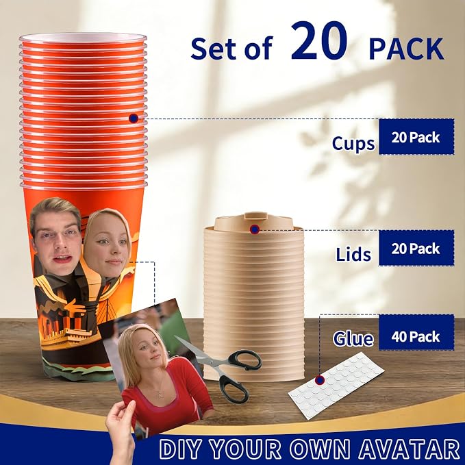 20 Sets Nautical Party Love Theme Disposable Plastic Cups 16 Oz Drinking Cup with Lid, Cruise Ship Classic Movie Birthday Party Anniversary(love)