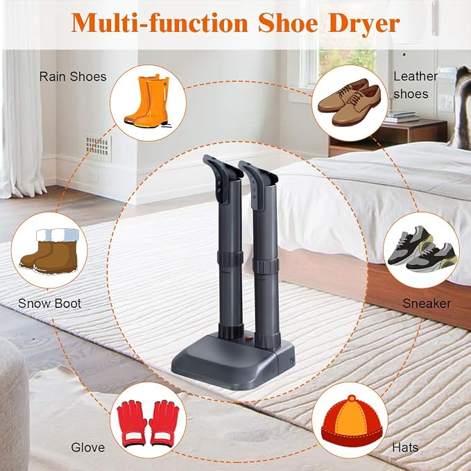 COSTWAY Boot Dryer, Electric Shoe Dryer and Warmer with Heat Blower, Fast Drying, Overheat Protection, Easy to Assemble, Shoe Dryer for Work Boots, Shoes, Gloves and Socks (2-Shoe)