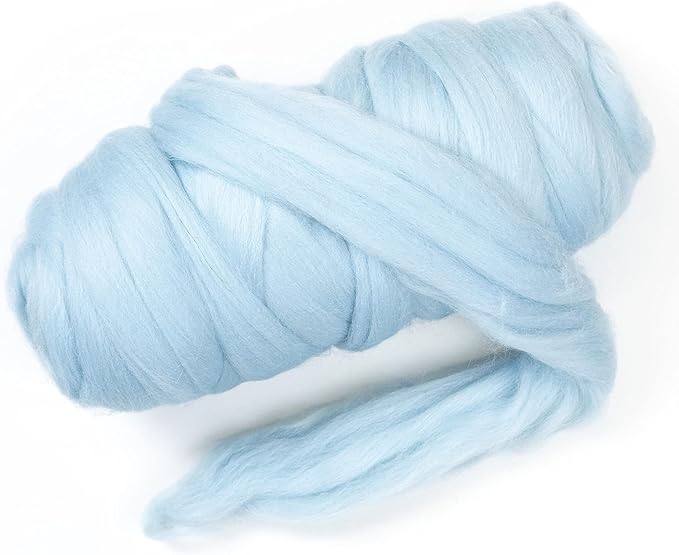 Colored Natural Wool roving, 1 lb. Best Wool for Needle Felting, Wet Felting, handcrafts and Spinning. (Light Blue, 1 lb)