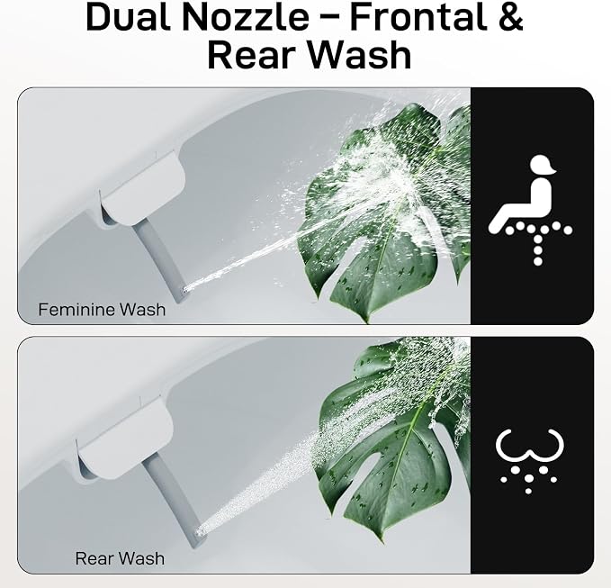 Bidet Toilet Seat – Non-Electric, Self-Cleaning Dual Nozzles for Frontal & Rear Wash, Adjustable Water Pressure, Slow-Close Lid, Fits Elongated Toilets – Hygienic & Eco-Friendly Upgrade (Contemporary)