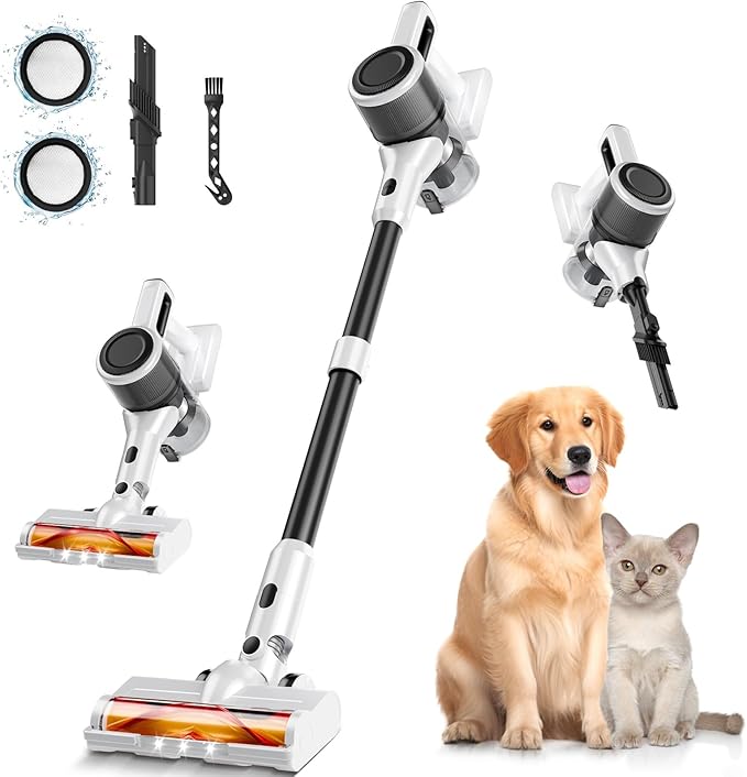 BSNAW Cordless Vacuum Cleaner, 8-in-1 Lightweight Stick Vacuum 45Min Runtime, Anti-Tangle Vacuum with Rechargeable Battery for Hardwood Floors, Carpet, Pet Hair, Under Furniture Cleaning, N5