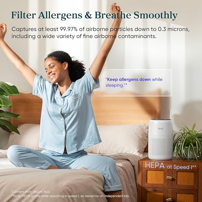 LEVOIT Air Purifiers for Bedroom Home Dorm, AHAM VERIFIDE, 3-in-1 Filter Cleaner With Aroma Pad, Filters Smoke, Allergens, Pet Dander, Odor, Dust, Office, Desktop, Core Mini-P, White
