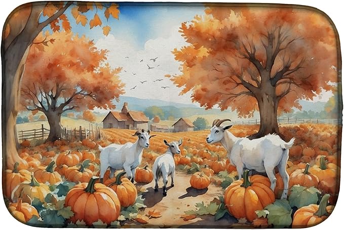 Caroline's Treasures Autumn Goats Dish Drying Mat Absorbent Dish Drying Mat Pad for Kitchen Counter Dish Drainer Mat for Countertop, 14 x 21", Multicolor