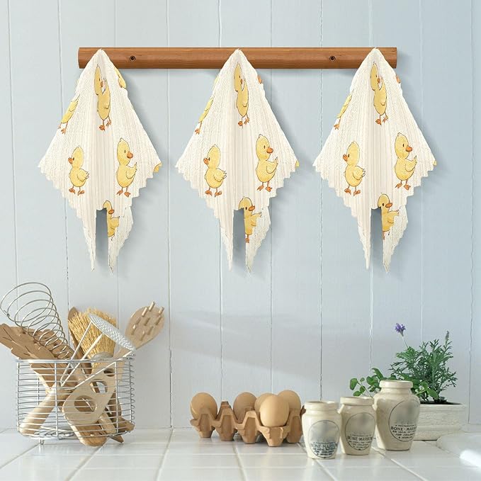 Cute Yellow Ducks Stripe Kitchen Towels Dish Cloths Set of 6 Microfiber Cleaning Cloths for Cars Super Absorbent Machine