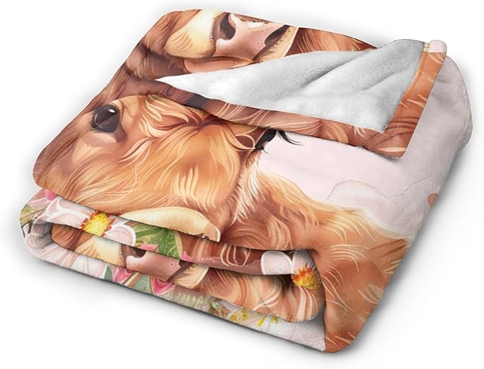 Tijuboni Pink Cow Throw Blanket Highland Cow Gifts for Girls Women Boys Men Kids Adults Soft Flannel Fleece Blanket for Couch Sofa Bed Home Decor 60"x80"