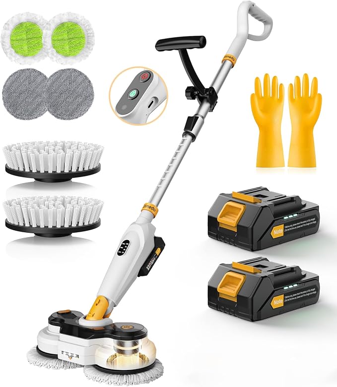 Qimedo Battery Electric Mop, Cordless Electric Scrubber & Mops for Floor Cleaning, Best Automatic Spin Mops with Smart Display,Rotating Mop with LED Light & Water Spray
