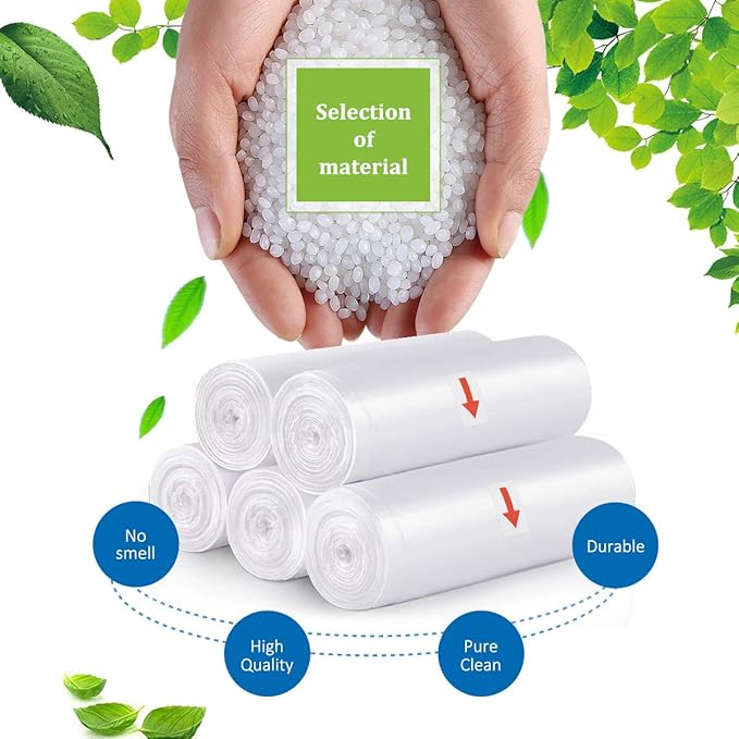 2.6 Gallon 150 Counts Small Trash Bags Garbage Bags by Teivio, Bathroom Trash Can Bin Liners, Small Plastic Bags for home office kitchen, Clear