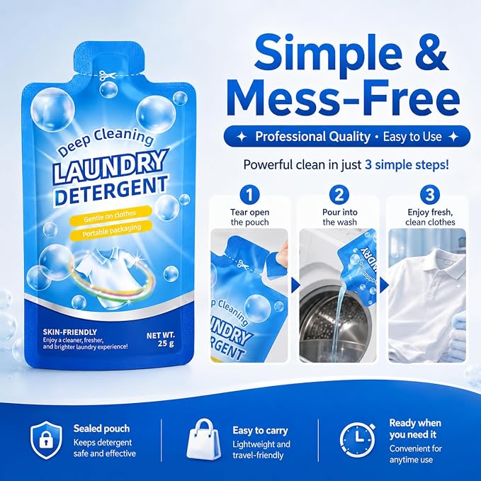 Loopeer 100 Pcs Individual Travel Laundry Detergent 0.88 oz Portable Liquid Detergent Packets for Sink Washing Travel Size Single Use Liquid Soap for Dorms Hotels Hostels Essentials Cleaning