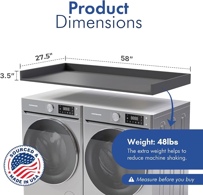 OfficeSimpli Washer Dryer Countertop, Made in USA, Non-Slip Pads, Laundry Room Wood Topper, Washer Dryer Cover for Top, Laundry Countertop, Laminate Finish (Slate Grey, Large (27.5" x 58"))