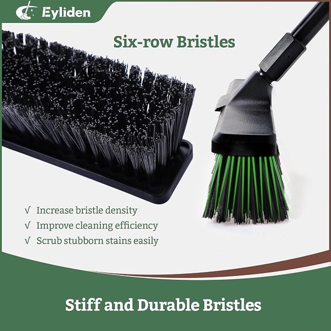 Eyliden 18" Push Broom for Deck Driveway Patio Garage | Heavy-Duty Stiff Bristles Sweeper with 66" Adjustable Handle | Outdoor Concrete Sidewalk Yard Snow Cleaning Tool, Black