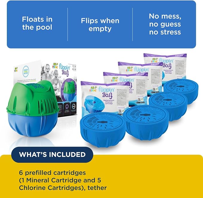 Flippin’ FROG Floating Sanitizer System for Pools 2,000 to 5,000 Gallons - Prefilled Floater with Sanitizing Minerals and Chlorine for Easy Pool Treatment & Maintenance - 4 Month Bundle