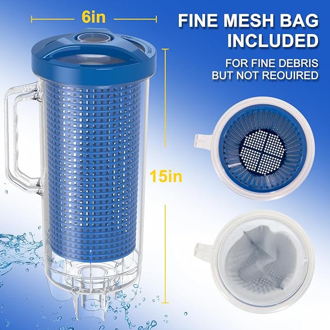 POOLAZA Pool Leaf Canister for Pool Vacuum, Professional Pool Leaf Catcher for Pool Vacuum with Large Plastic Mesh Basket & Mesh Bag, Inline Pool Vacuum Filter Attachment Fits 1-1/2” Pool Vacuum Hose