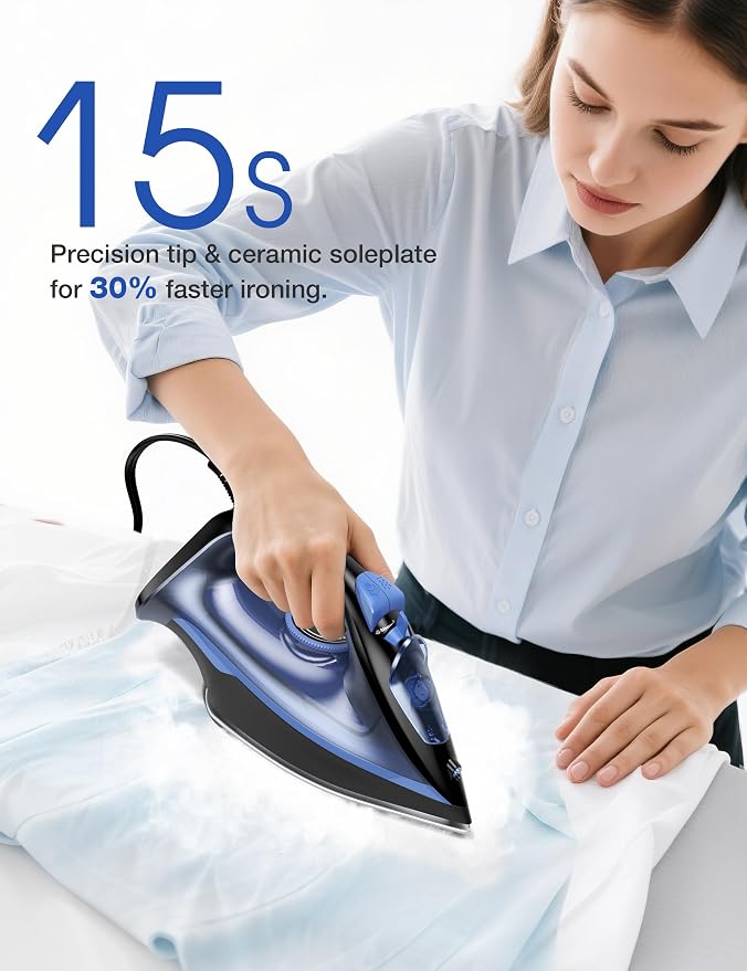 Sundu Steam Iron for Clothes with Rapid Heating Ceramic Coated Soleplate, 1500W with Precise Thermostat Dial, Self-Cleaning, Auto-Off, 15.21oz Water Tank for Home Clothes Ironing Use Dark Blue