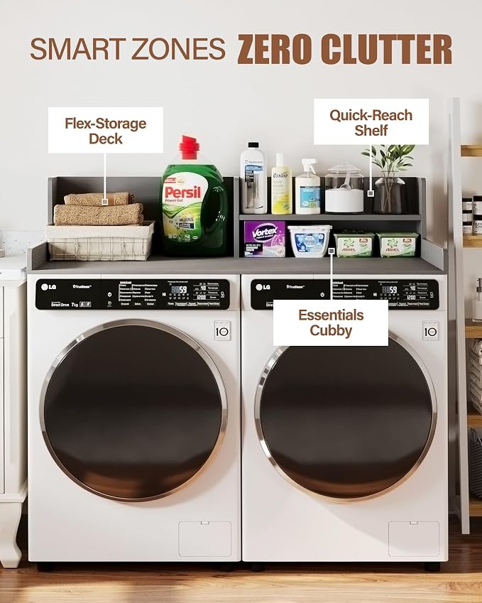 Premium HDPE Washer and Dryer countertop with Shelf 54"x27.5" | Waterproof washer dryer topper for Laundry Room Organization, Folding Clothes, Sorting & Storage