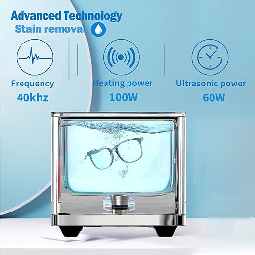 Professional Stainless Steel Heated Ultrasonic Cleaner Machine for Jewelry Glasses Watch Straps Dentures Carburetor Circuit Board Mouth Guard Precision Small Parts Cleaning Equipment (1.3L)
