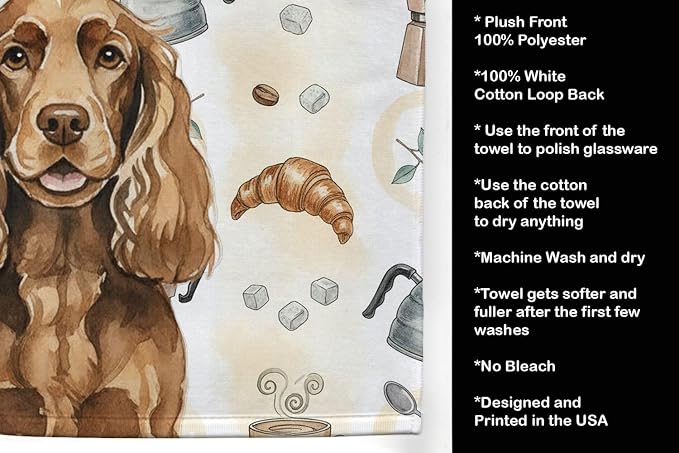 Caroline's Treasures Liver English Cocker Spaniel Coffee Bar Kitchen Towel Velour Plush Front and Cotton Loop Back Machine Washable