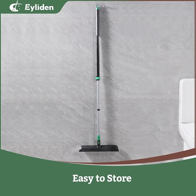 Eyliden Floor Scrub Brush, 15-inch Wide, 55" Long Handle Deck Brush | 2-in-1 Stiff Bristles and Rubber Squeegee, 45° Angle Head, Telescoping Handle, for Bathroom Shower Kitchen Patio Garage
