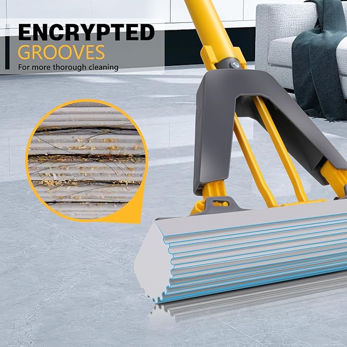 Masthome EasyWring Microfiber Spin Mop with 3 Mop Pads & Sponge Mop with 3 Absorbent PVA Mop Refills for Floor Cleaning