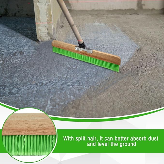2 Pcs 24 Inches Green Concrete Broom Soft Without Handle Soft Flow Through Brush with Mounting Threads for Concrete Finishes, Hard Floors, Yards