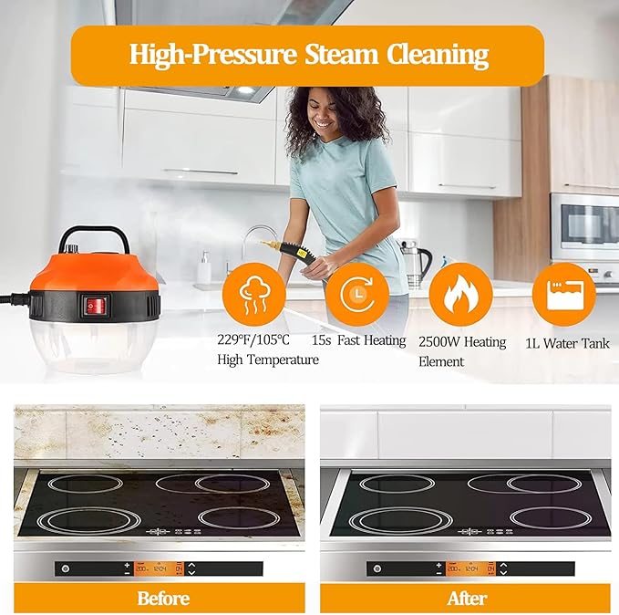 Steam Cleaner, 2500W High Pressure Handheld Steam Cleaner for Home, Portable Steamer for Cleaning, High Heat Steamer for Car, Upholstery, Kitchen, Bathroom