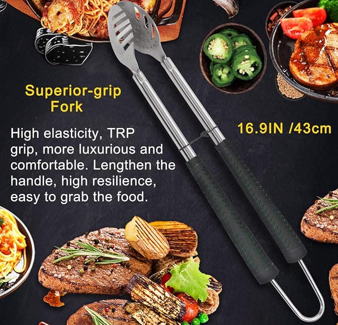 POLIGO 18" Safe Grill Brush and Scraper Bristle Free for All Grills Bundle with 7PCS Golf-Club Style Grill Accessories Set with Rubber Handle - Grilling Set Ideal Christmas Birthday Gifts for Men Dad