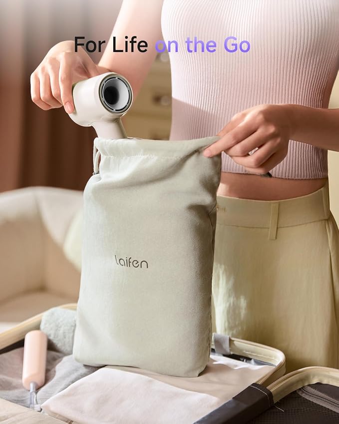 Laifen Air Hair Dryer, Lightweight and Palm-Sized Compact, 15× High-Speed Drying with 110, 000 RPM Powerful Motor, Smart Temperature Control, Mini Travel & Ionic Hair Dryers for Women, Milktea