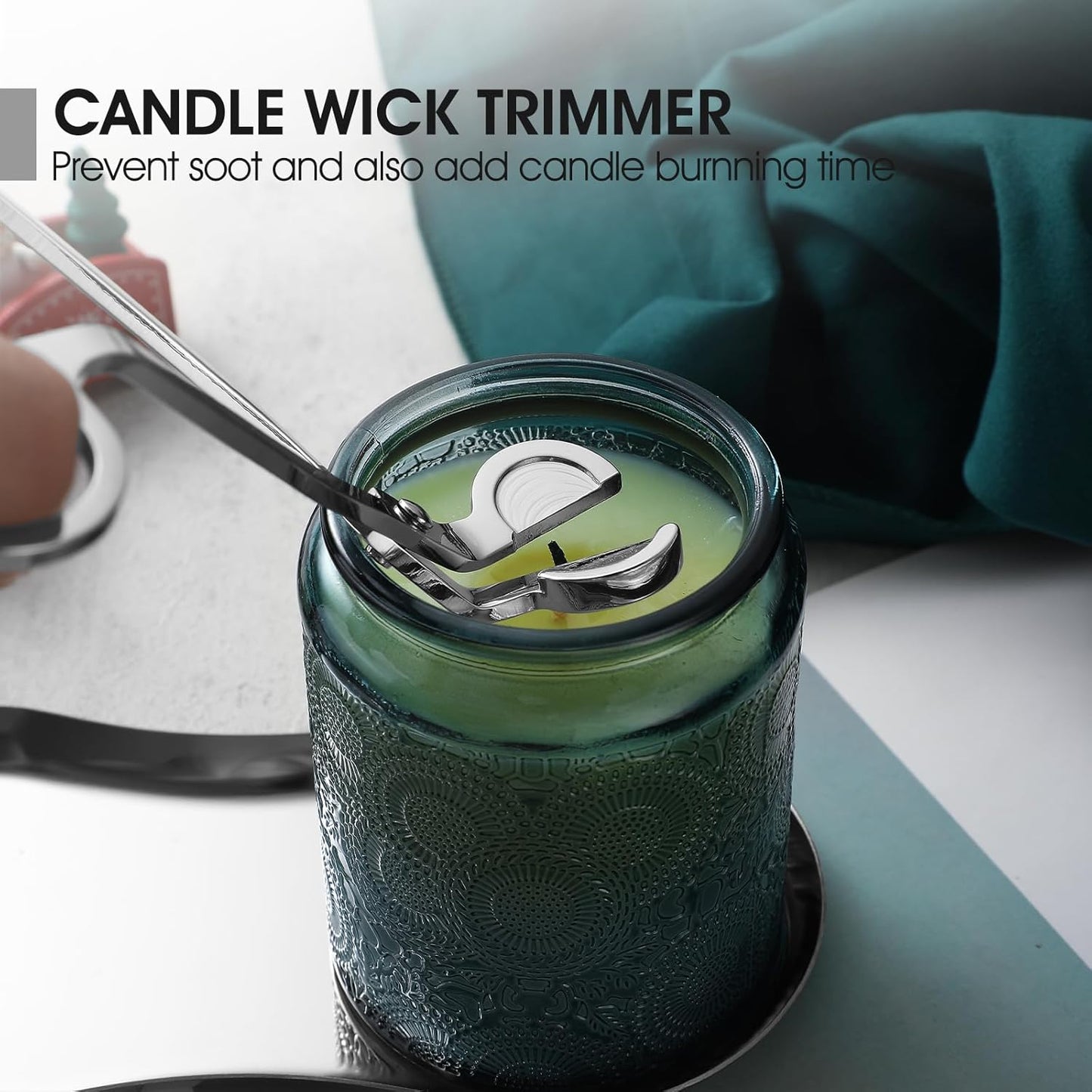 PATOISE 4 in 1 Candle Accessory Set, Candle Wick Trimmer Cutter, Candle Snuffer, Candle Wick Dipper Mini, Tray Holder in Gift Package for Candle Aromatherapy Lovers(4PCS Silver)