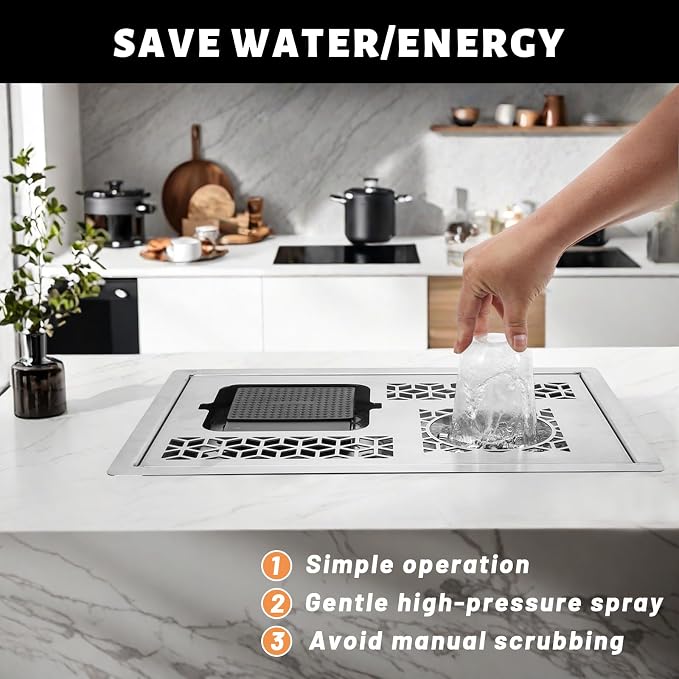 Glass Rinser, Stainless Automatic Glass Cup Washer Drain and Drip Tray,Stainless Steel Bar Glass Rinser for Home Kitchen Hotel Cafe Restaurant (19.37x14.17 Inch-silver)