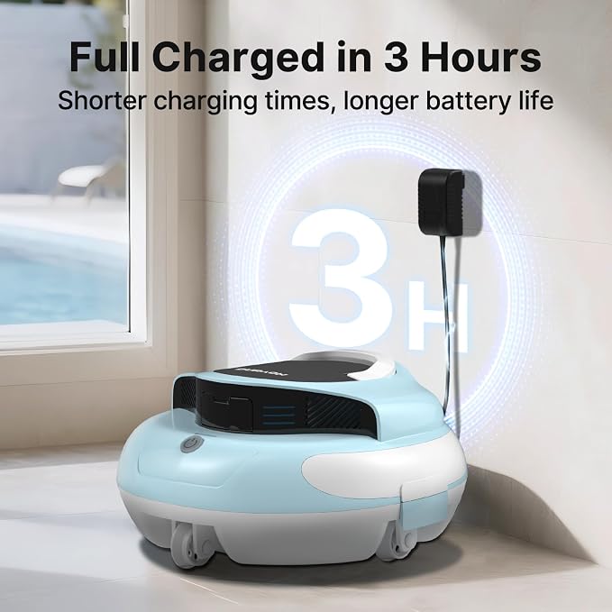 AquaGuard SE III Cordless Robotic Pool Cleaner Pool Vacuum Self-Parking for Pool up to 1000 Sq.Ft Above Ground Pool Vacuum, Dual 30W Motors, 100min Runtime,Ideal for Above-Ground Pools (Blue)
