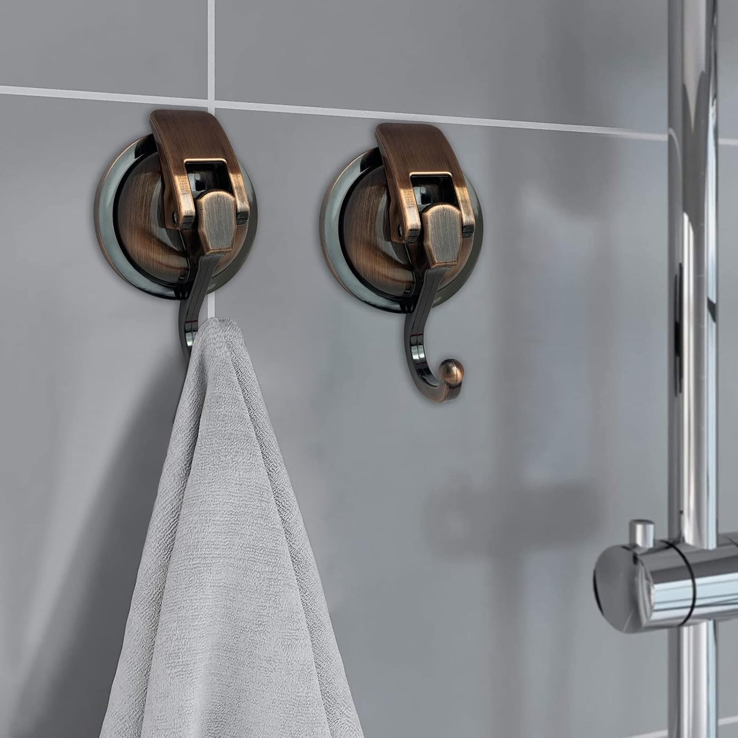 Heavy Duty Vacuum Suction Shower Hooks - Glass Suction Cup Hooks, for Bathroom Robe or Garland Decoration (Antique Brass, 6 Pack)