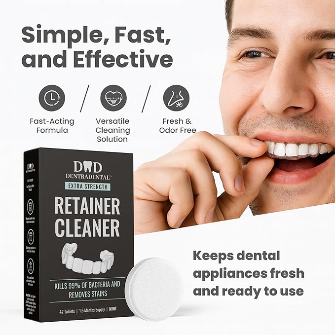 Retainer Cleaner Tablets - 1.5 Month Supply (42 Tablets) - Clean Retainers, Mouth Guards, Dentures - Removes Odor & Plaque (42 Pcs)
