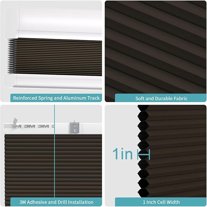 MYshade Custom Size Cellular Blinds for Indoor Windows Cordless Blackout Honeycomb Shades, No Tools, No Drill, Thermal Insulated, Noise Reduction, Room Darkening Window Blinds for Home, Taupe