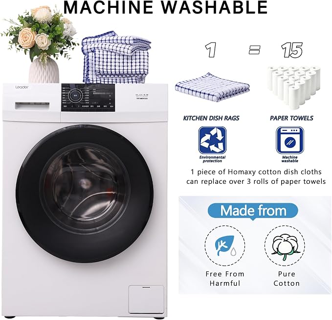 Kitinjoy Cotton 12 Pack Terry Kitchen Dish Cloths, 12 x 12 Inches Super Soft and Absorbent Dish Rags, Quick Drying Dish Towels for Washing Dishes, Blue