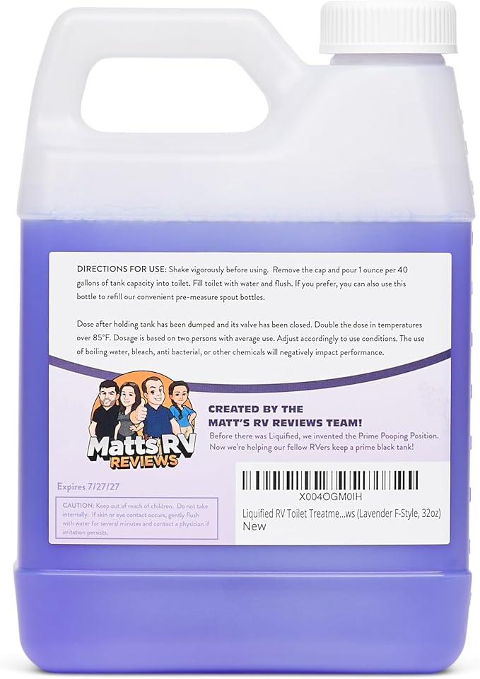 Liquified RV Toilet Treatment - Black Holding Tank Digester - Odor Eliminator - Lavender Scent - Matts RV Reviews (Lavender F-Style, 32oz)