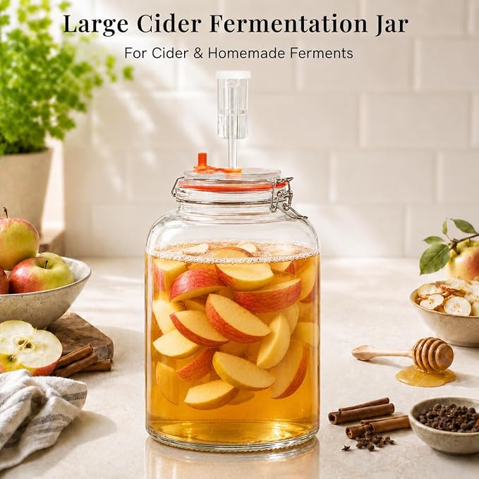 1Pack Fermentation Jar, 2Gallon Wide Mouth Glass Fermenting Kit with Airlocks for Making Sauerkraut, Kimchi, Pickles, Mead, Cider & More