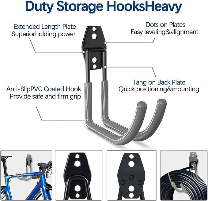 3-H Garage Wall Hooks 10 Pack,Garage Hooks Heavy Duty,Garage Storage Hooks for Hanging and Organizing Garden,Lawn,Yard Tools,Chairs,Ladders,Weed Eater,Shovel,Blower(Gray)