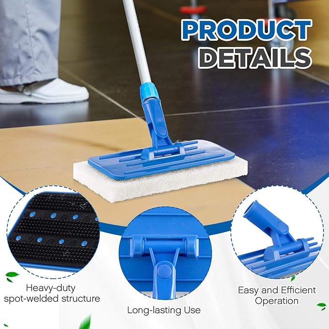 Maxdot 6 Pcs Scrub Pad Holder Threaded Swivel Floor Pad Holder with Pads, Heavy-Duty Joint Scouring, Versatile for Commercial Cleaning, Blue 9 x 3.75 Inch