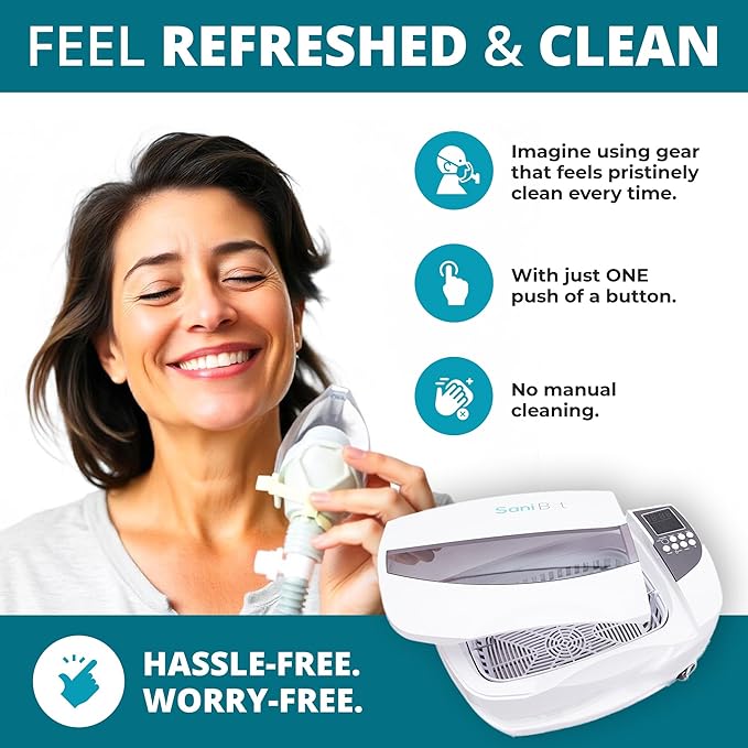 Sani Bot D3 Sleep Gear Cleaning – Cleaner with 60 Tablets, Ideal for Home Use and Sleep Gear, Mask, Hose Maintenance – Stainless Steel Reservoir 3 Liter Tank (9.8" w x 6.9" h x 3.1" d)