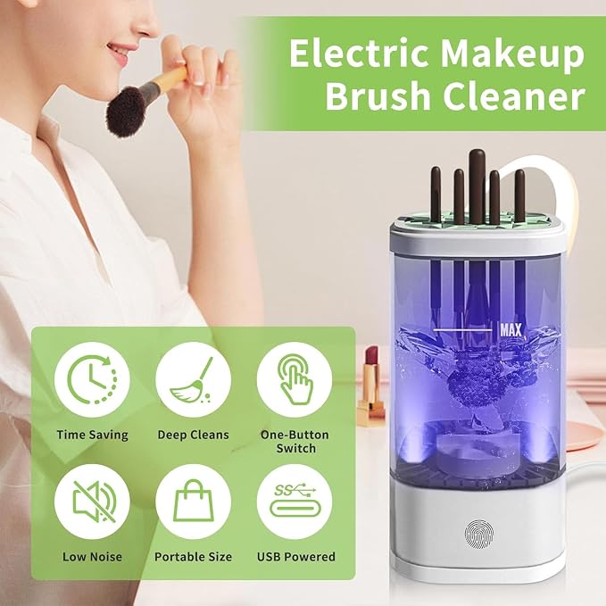 Electric Makeup Brush Cleaner,Portable Automatic Cosmetic Brushes Cleaner Machine,USB Rechargeable,Efficient Cleaning,Fits All Brush Sizes,For Home Deep Clean & Travel Quick Wash Beaut,Gift for Women