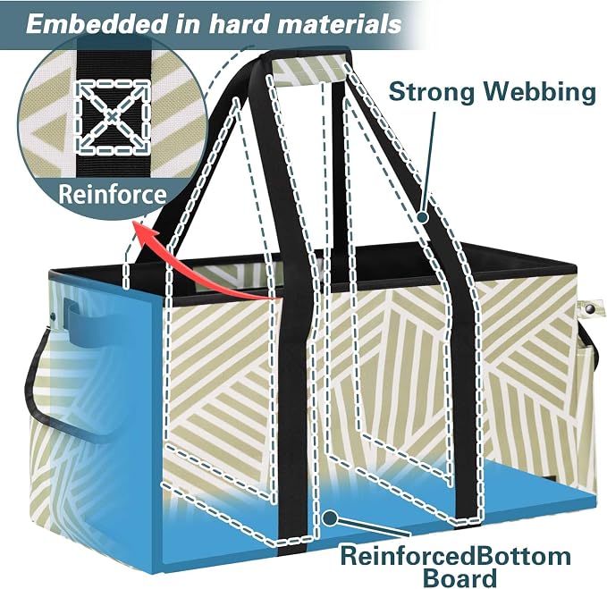 Standing Extra Large Utility Tote Bag with Hard Bottom & Hard Sides, Heavy Duty Reusable Grocery Bags with Handles & 3 Pockets for Shopping, Picnics, Camping, Laundry, Car, Beach Tote Bag