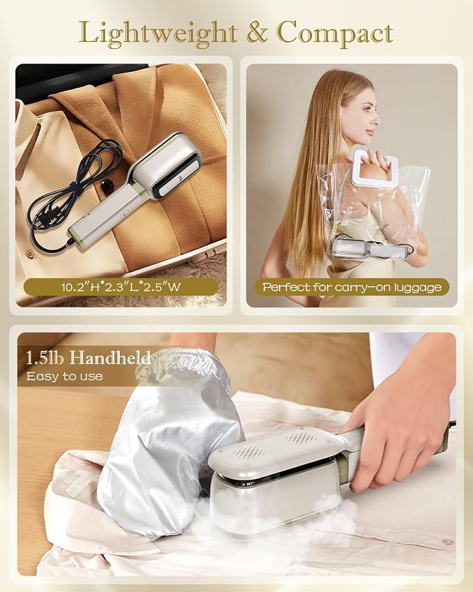 Press Iron Steamer for Clothes Portable: 3-in-1 Travel Steamer for Clothes Portable Mini, Handheld Garment Steamer for Home, Wet & Dry Iron, 15s Fast Heat up,No Ironing Board Required