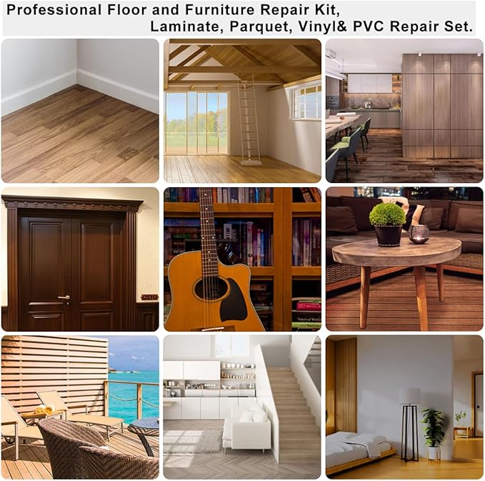 Laminate Vinyl Floor Repair Kit with Heat Pen, 11 Colors Hardwood Floor Wax Wood Furniture Touch up Marker Linoleum Lvp Repair Kit Covers Scratches, Stains, Cracks, Holes for Floor, Door, Cabinet
