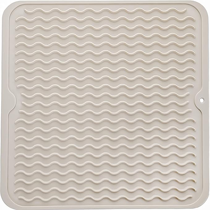 MicoYang Silicone Dish Drying Mat for Multiple Usage,Easy clean,Eco-friendly,Heat-resistant Silicone Mat for Kitchen Counter or Sink,Refrigerator or Drawer liner Tapioca M 12 inches x 12 inches