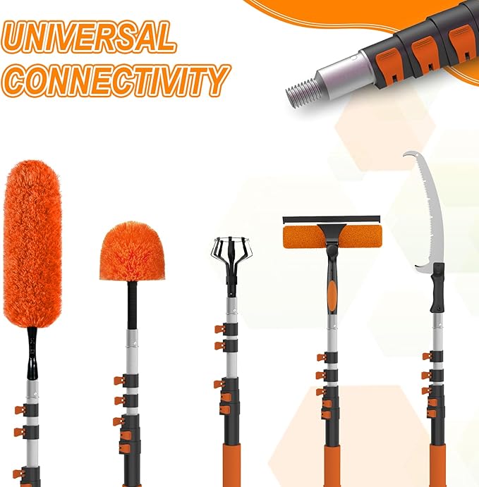 SISUPASSIE Telescoping Extension Pole, Reach to 30FT Telescoping Pole Multi-Purpose 5-24FT Lightweight, Sturdy with Universal Twist-on Metal Tip Extendable for Dusting Painting Window Cleaning
