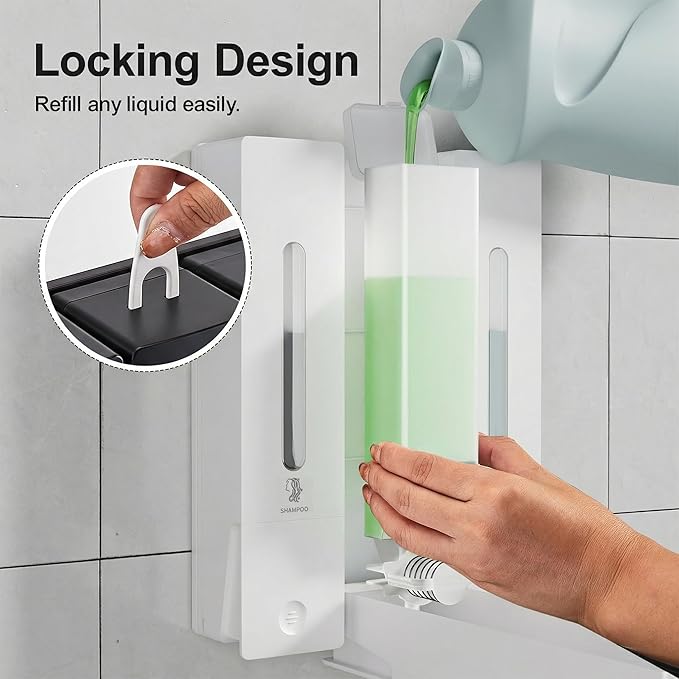 Shampoo and Conditioner Dispenser - Wall-Mounted 3-Chamber Shower Soap Dispenser