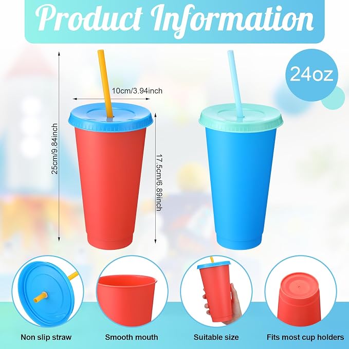 Honeydak 30 Pack Tumbler with Straw and Lid Bulk Cups for Gifts Water Bottle Iced Coffee Travel Mug Cup Reusable Plastic Tumblers for Party Birthdays 24-27 oz (Blend Color)