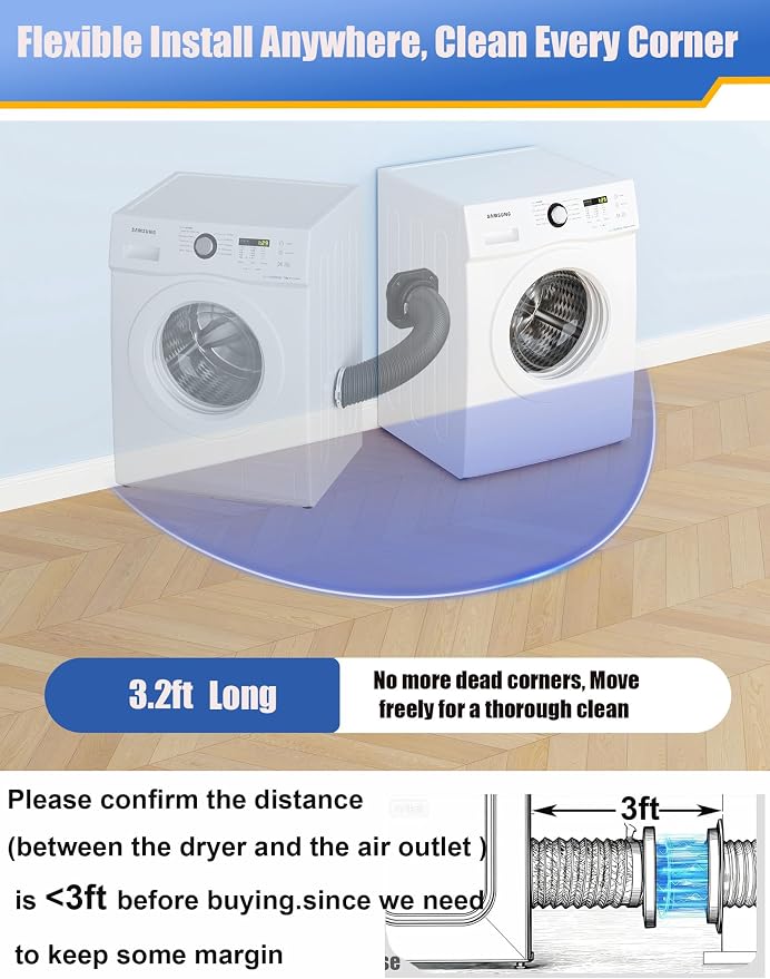 DVC-180 Magnetic Dryer Vent Connector Kit Coupling Easy to Clean, Including a 3.2ft 4" Heavy-Duty Four-Layer dryer vent hose & 2 Clamps