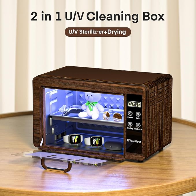 Yofuly Nail Tool Cleaner for Esthetician, 10L Large Capacity Hot Air Cleaning Cabinet for Nail Tools, Multi-Functional Storage Box for Home, Barbers, Beauty Salons, and Spas (Wood grain)